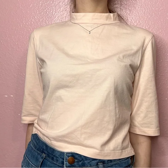 ASOS Light Pink Turtleneck Crop Top With A 3/4 Sleeve - Picture 5 of 11